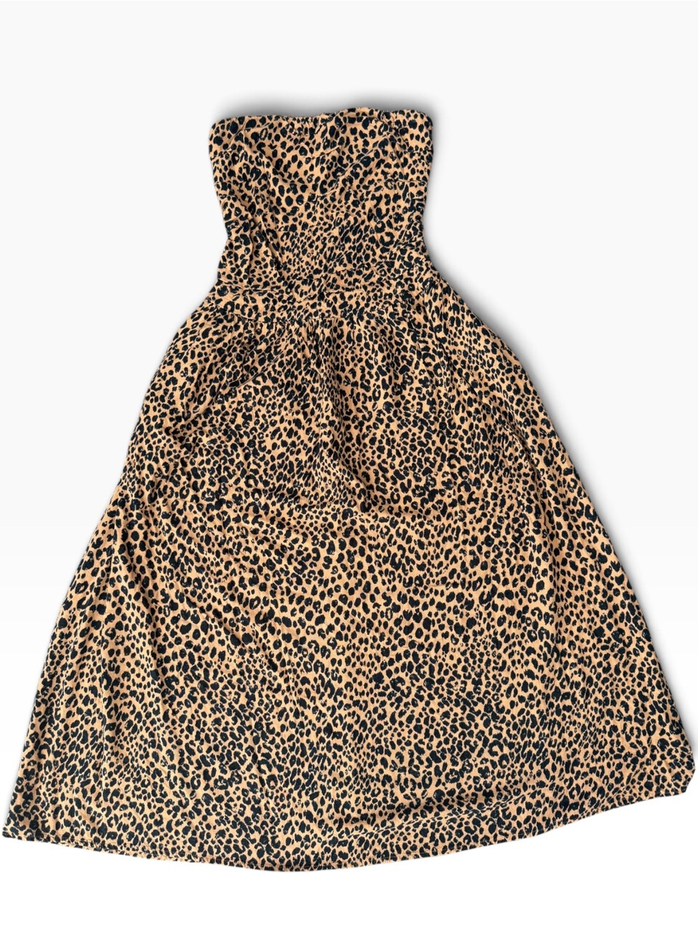 Women’s XS Leopard Print Strapless Dress - Tan and Black